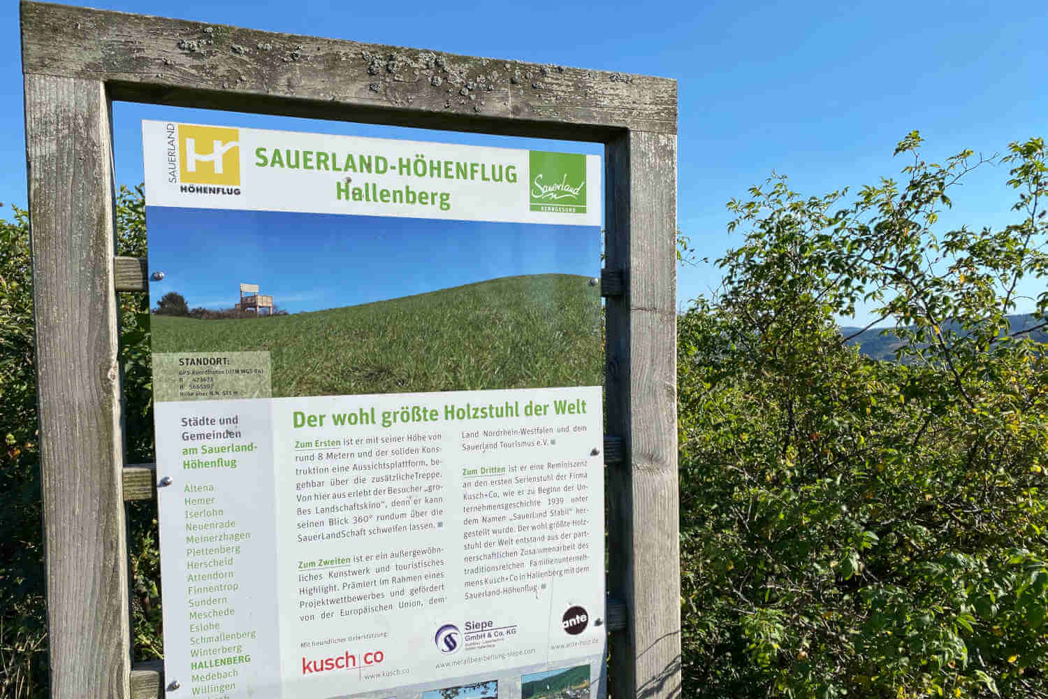 Sauerland Höhenflug Karte mit Erklärungen über den Sauerland Stabilstuhl